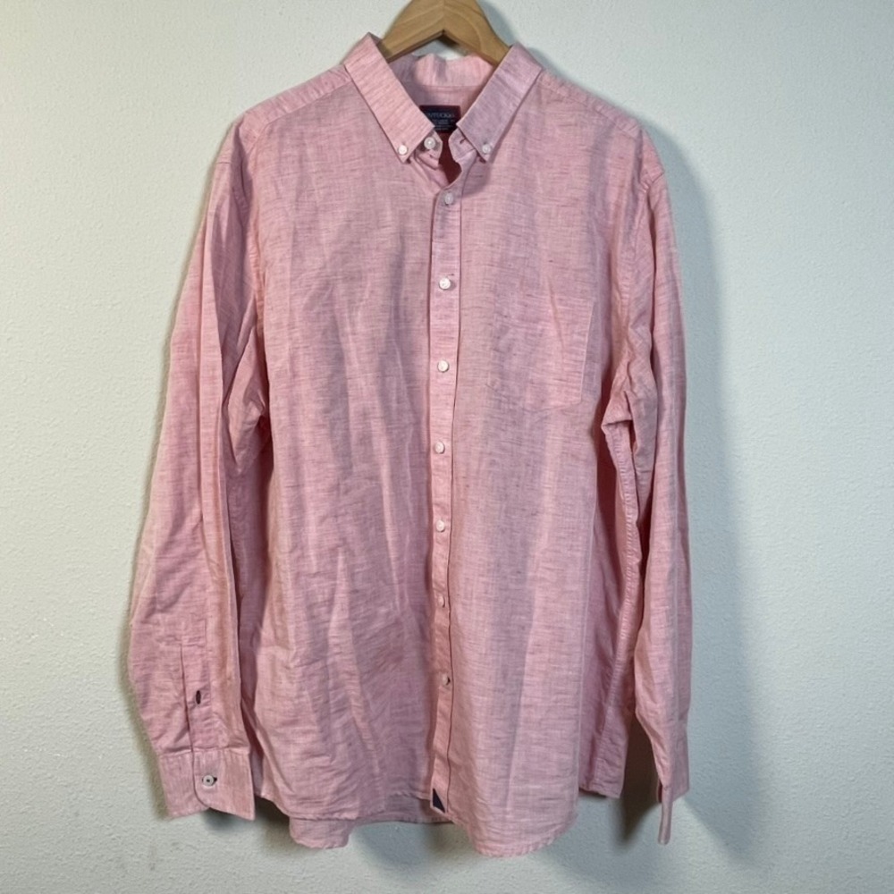 UNTUCKit Button Down Shirt Mens XXL Tall Pink Cotton Linen Blend Slub Casual